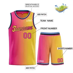Yellow Pink-Black Gradient Basketball Uniform Jersey 3