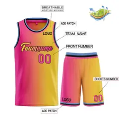 Yellow Pink-Black Gradient Heal Basketball Jersey 3
