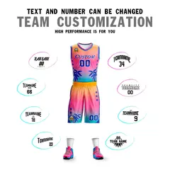 Yellow Pink-Blue Gradient Coconut Palm Pattern Basketball Jersey 4
