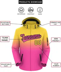 Yellow Pink Gradient Hooded Outdoor Waterproof Jacket 2
