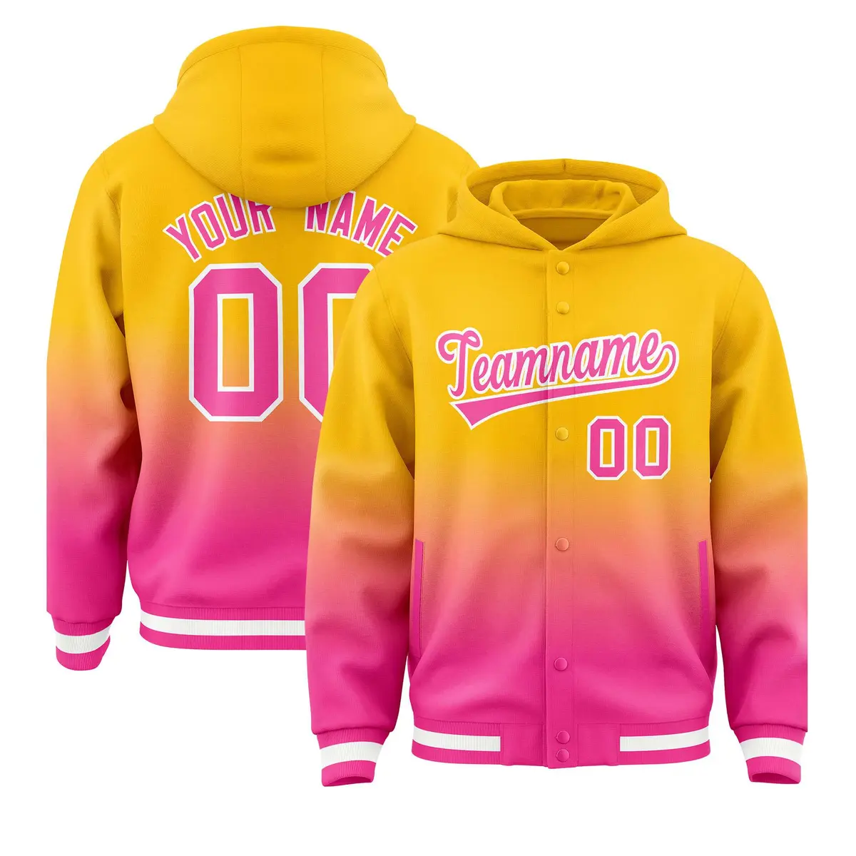 Yellow Pink Gradient Letterman Varsity Jacket Hoodie