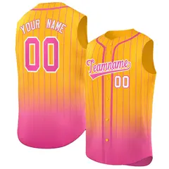 Yellow Pink Gradient Stripe Sleeveless Baseball Jersey