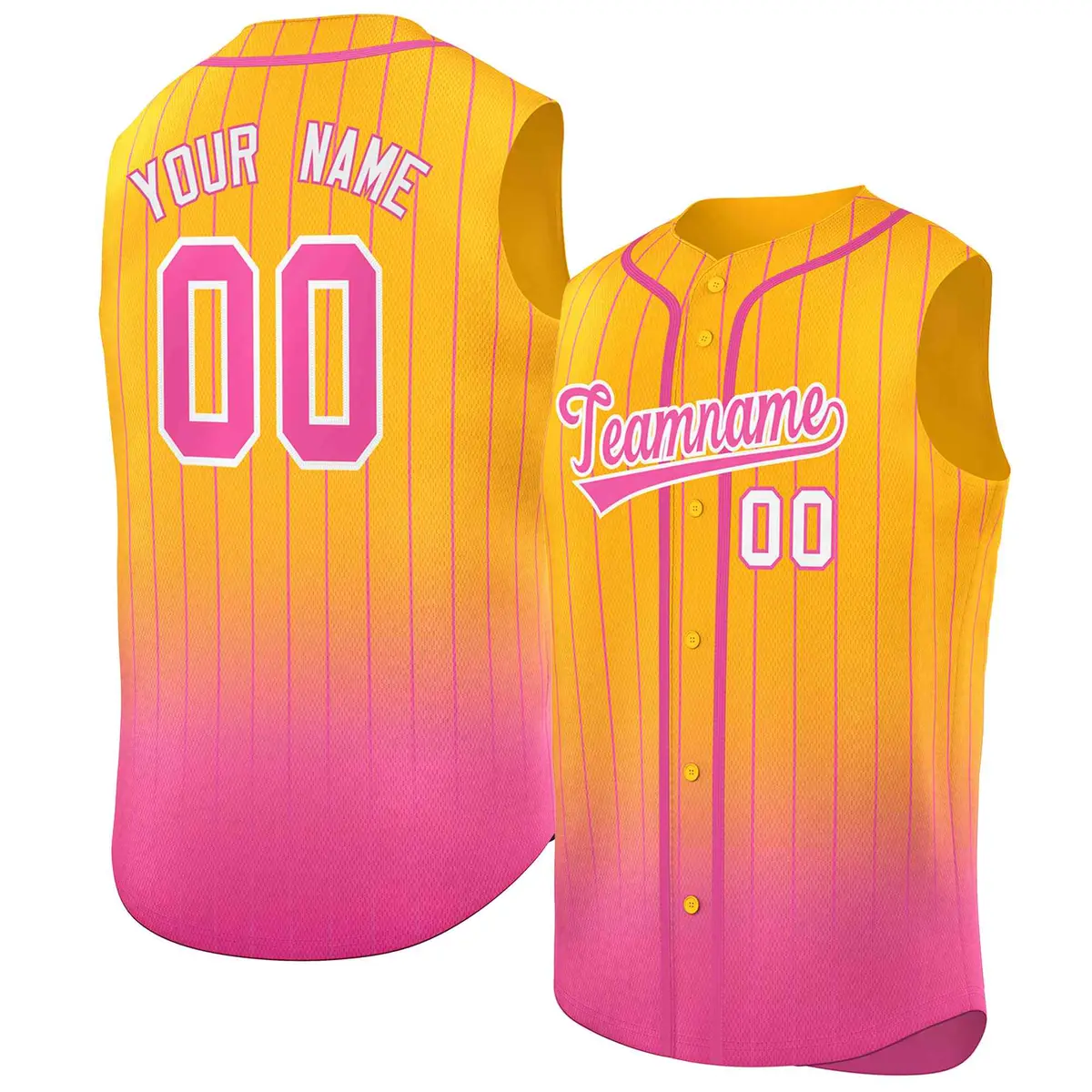 Yellow Pink Gradient Stripe Sleeveless Baseball Jersey