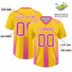 Yellow Pink Gradient Vertical Stripe Team Football Jersey 2