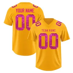Yellow Pink Sequin Lettering Football Jersey 1