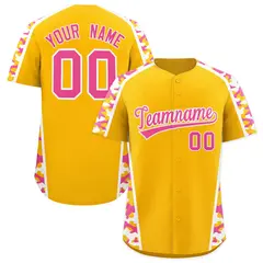 Yellow Pink Side Camo Baseball Jersey 1