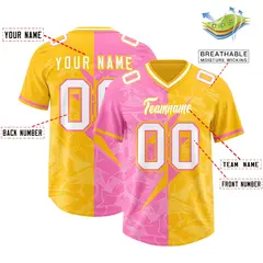 Yellow Pink Split Lightning Pattern Football Jersey 2