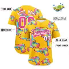 Yellow Pink Sugar-Coated Firepower Graffiti Baseball Jersey 2