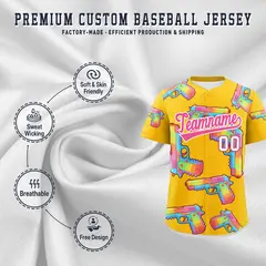 Yellow Pink Sugar-Coated Firepower Graffiti Baseball Jersey 3