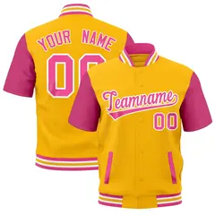 Yellow Pink White Gold Full-Snap Short Sleeve Varsity Jacket 1