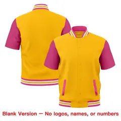 Yellow Pink White Gold Full-Snap Short Sleeve Varsity Jacket 7