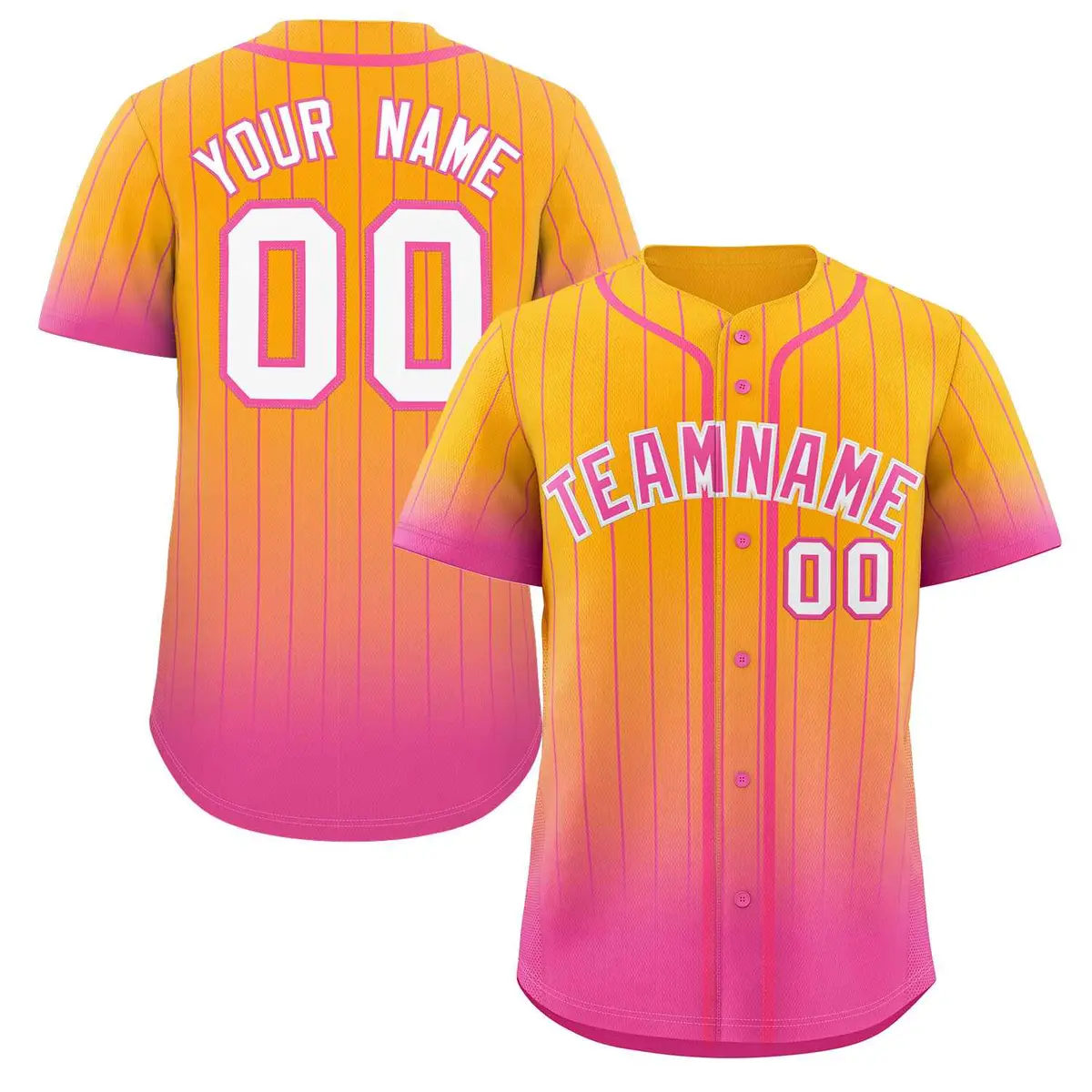 Yellow Pink-White Gradient Stripe Fashion Baseball Jersey