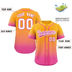Yellow Pink-White Gradient Stripe Fashion Baseball Jersey 2