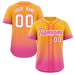 Yellow Pink-White Gradient Stripe Fashion Baseball Jersey