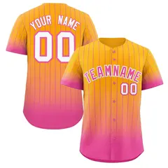 Yellow Pink-White Gradient Stripe Fashion Baseball Jersey