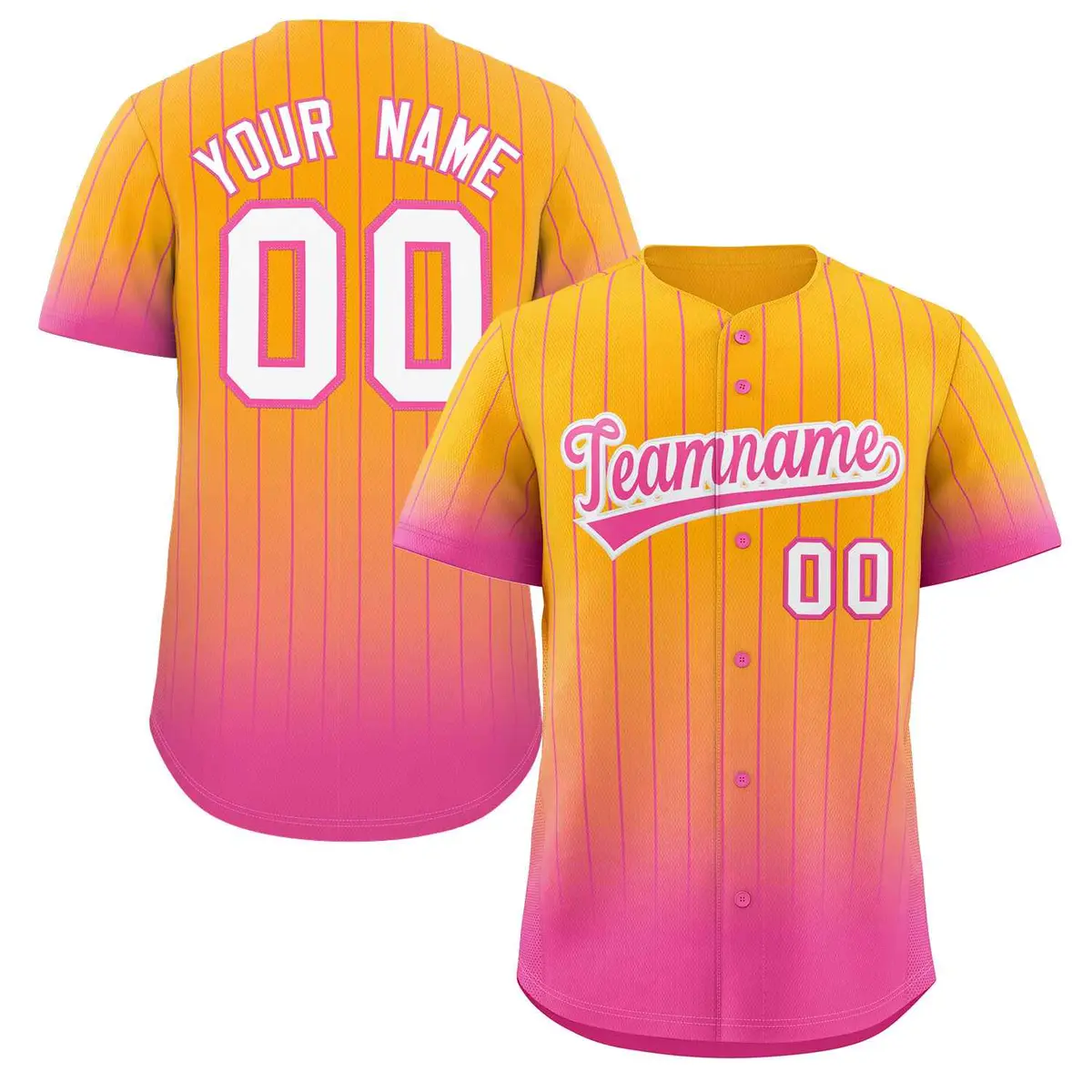 Yellow Pink-White Gradient Stripe Fashion Baseball Jersey
