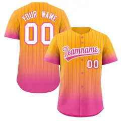 Yellow Pink-White Gradient Stripe Fashion Baseball Jersey