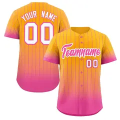 Yellow Pink-White Gradient Stripe Fashion Baseball Jersey