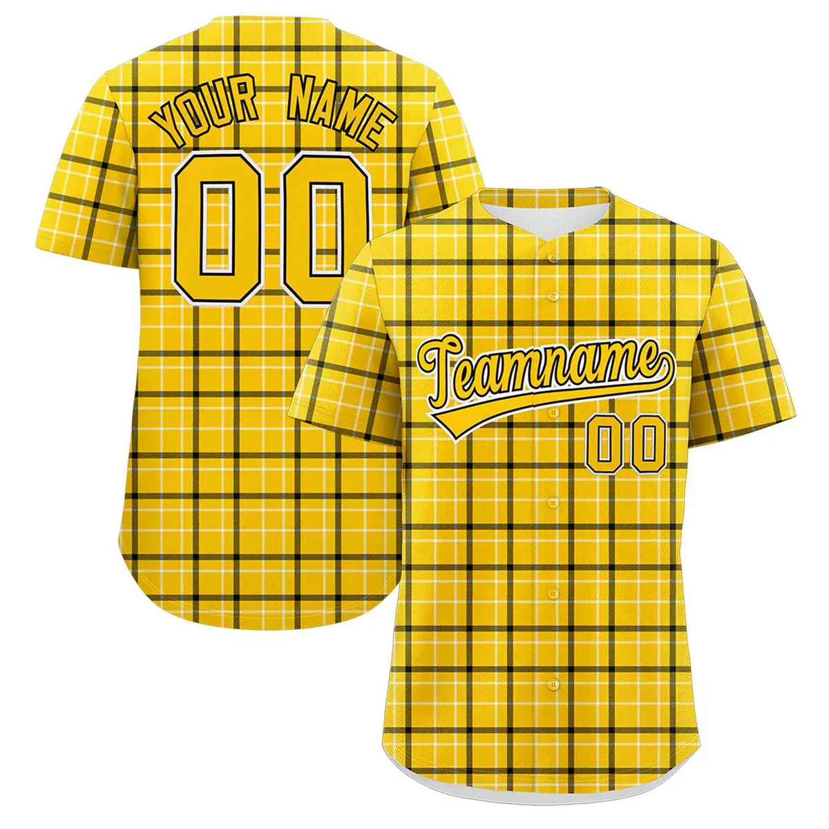 Yellow Plaid Authentic Baseball Jersey
