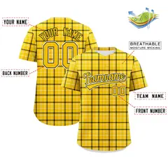 Yellow Plaid Authentic Baseball Jersey 2