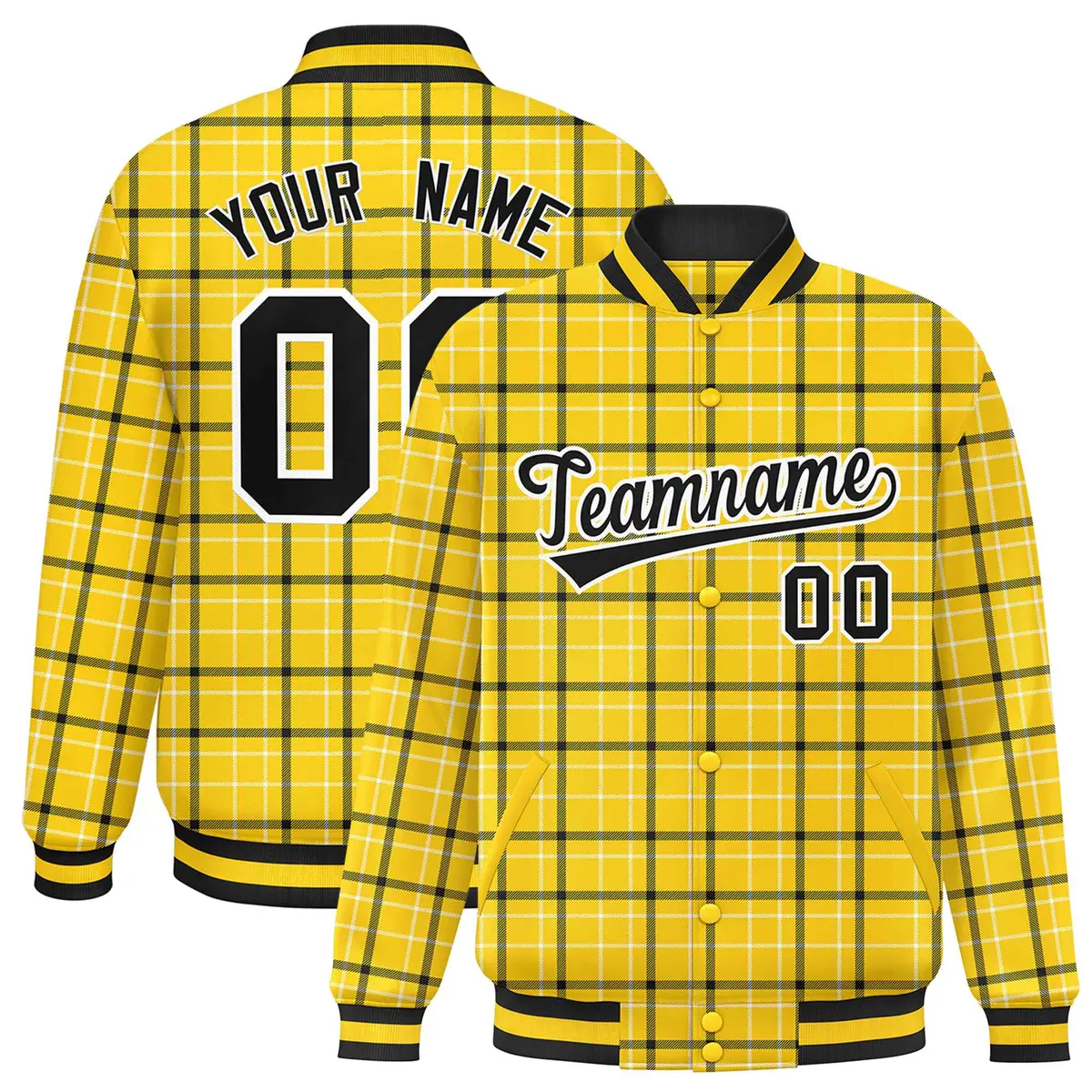 Yellow Plaid Varsity Letterman Baseball Jacket