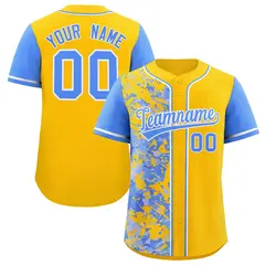 Yellow Powder Blue Graffiti Split Raglan Sleeve Baseball Jersey 1