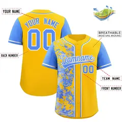 Yellow Powder Blue Graffiti Split Raglan Sleeve Baseball Jersey 2