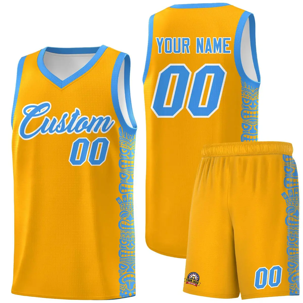 Yellow Powder Blue Indians Pattern Basketball Uniform Jersey