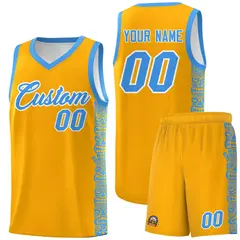 Yellow Powder Blue Indians Pattern Basketball Uniform Jersey 1
