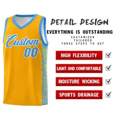 Yellow Powder Blue Indians Pattern Basketball Uniform Jersey 2