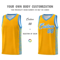 Yellow Powder Blue Indians Pattern Basketball Uniform Jersey 3