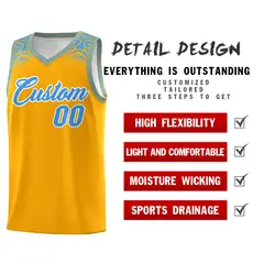Yellow Powder Blue Indians Print Basketball Uniform Jersey 2