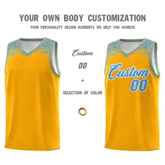 Yellow Powder Blue Indians Print Basketball Uniform Jersey 3