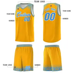 Yellow Powder Blue Indians Print Basketball Uniform Jersey 5