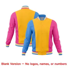 Yellow Powder Blue Pink Three-Color Block Varsity Letterman Jacket 7
