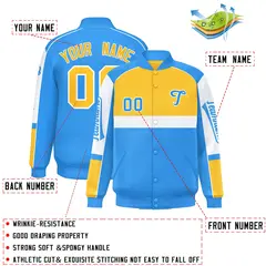 Yellow Powder Blue Raglan Sleeves Varsity Letterman Jacket 2