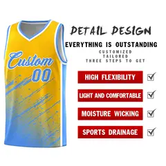 Yellow Powder Blue Splash Basketball Uniforms for Summer Camp 2