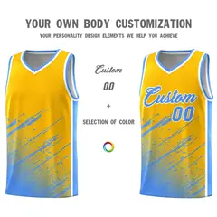 Yellow Powder Blue Splash Basketball Uniforms for Summer Camp 3