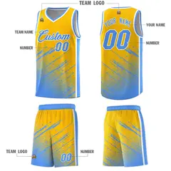 Yellow Powder Blue Splash Basketball Uniforms for Summer Camp 5