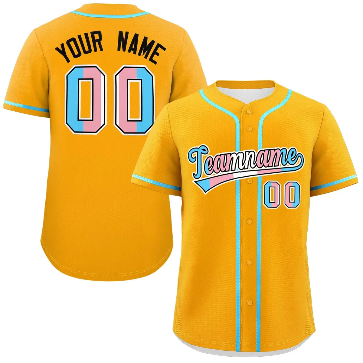 Yellow Powder Blue Transgender Pride Month Baseball Jersey