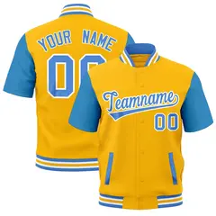 Yellow Powder Blue White Gold Full-Snap Short Sleeve Varsity Jacket 1