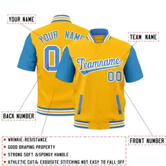 Yellow Powder Blue White Gold Full-Snap Short Sleeve Varsity Jacket 2
