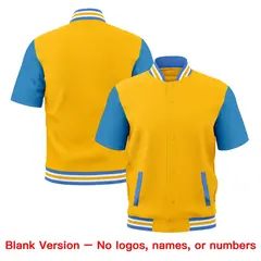 Yellow Powder Blue White Gold Full-Snap Short Sleeve Varsity Jacket 7