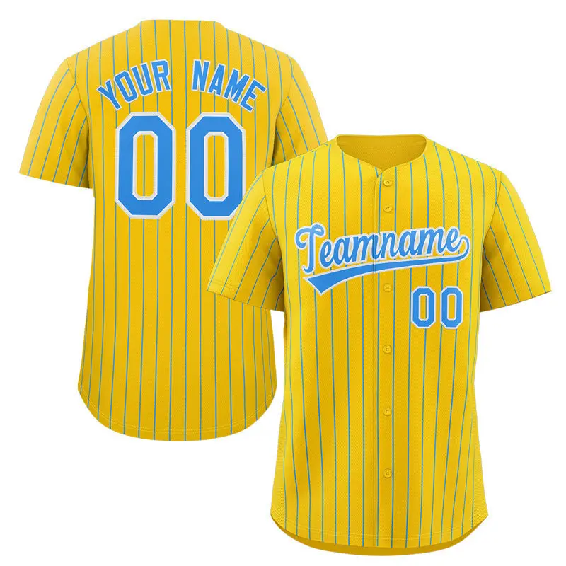 Yellow Powder Blue-White Stripe Baseball Jersey