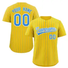 Yellow Powder Blue-White Stripe Baseball Jersey