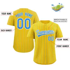Yellow Powder Blue-White Stripe Baseball Jersey 2