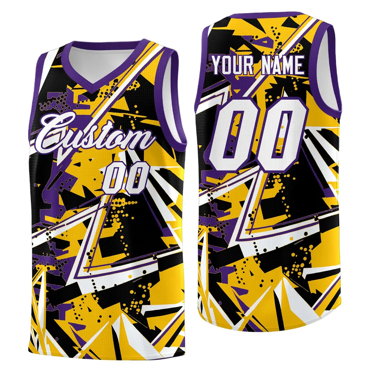 Yellow Purple Abstract Graffiti Printed Basketball Jersey