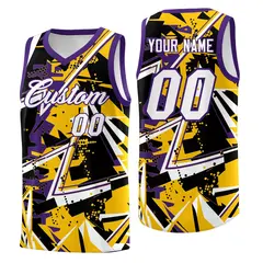 Yellow Purple Abstract Graffiti Printed Basketball Jersey 1