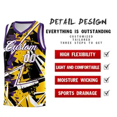 Yellow Purple Abstract Graffiti Printed Basketball Jersey 2