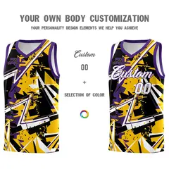 Yellow Purple Abstract Graffiti Printed Basketball Jersey 3